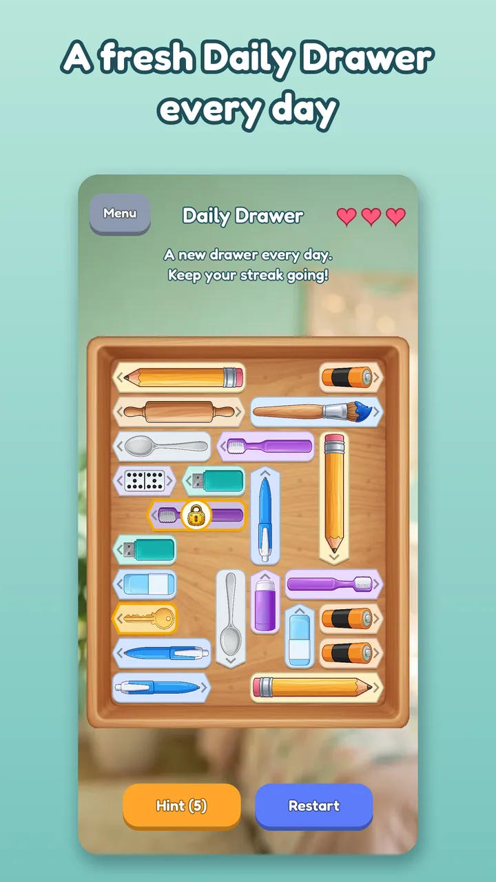 The Daily Drawer puzzle with a streak reminder.